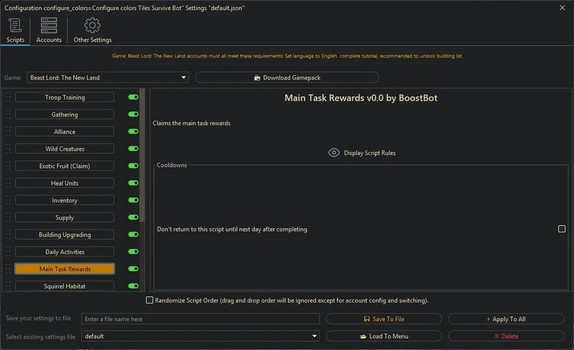Beast Lord Bot - Main Task Rewards